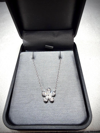Lab Grown Diamond Flower Necklace with Pear Shape Diamonds, 0.98 Carats, Sterling Silver