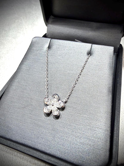 Lab Grown Diamond Flower Necklace with Pear Shape Diamonds, 0.98 Carats, Sterling Silver