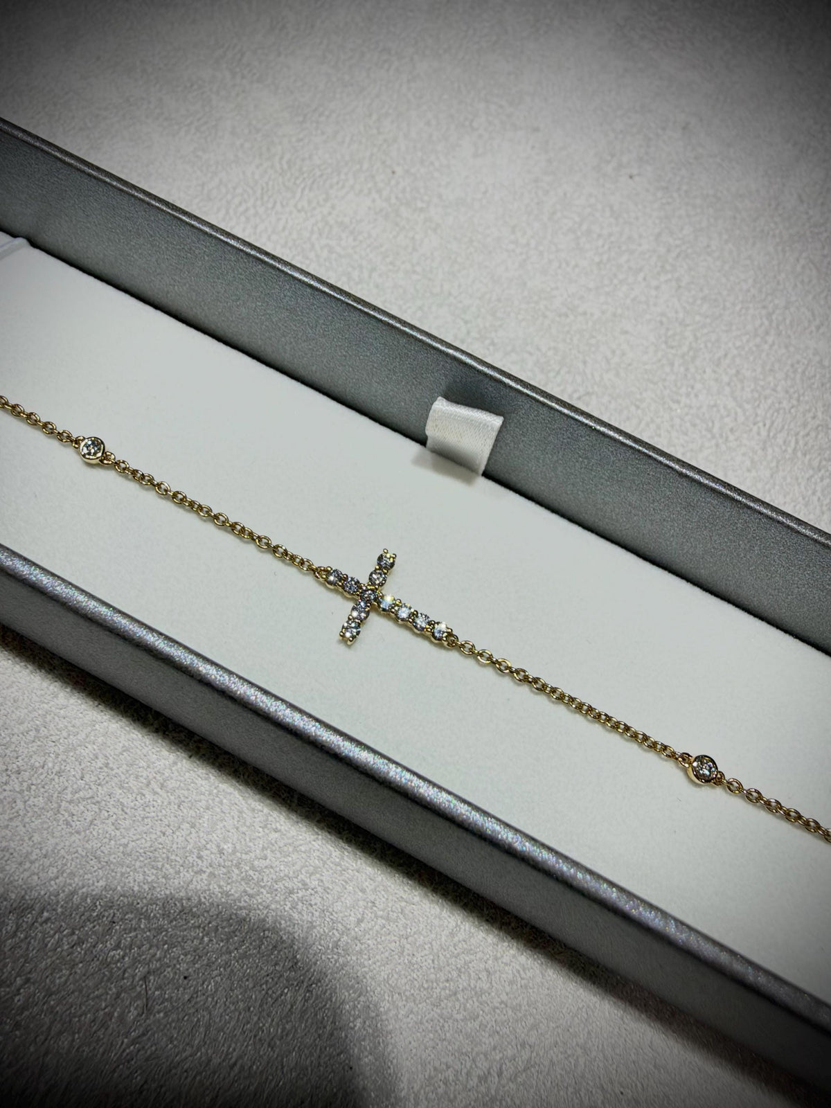 14K Natural Diamond Cross Bracelet 0.34 ct tw. 7” adjustable