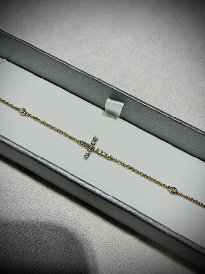 14K Natural Diamond Cross Bracelet 0.34 ct tw. 7” adjustable