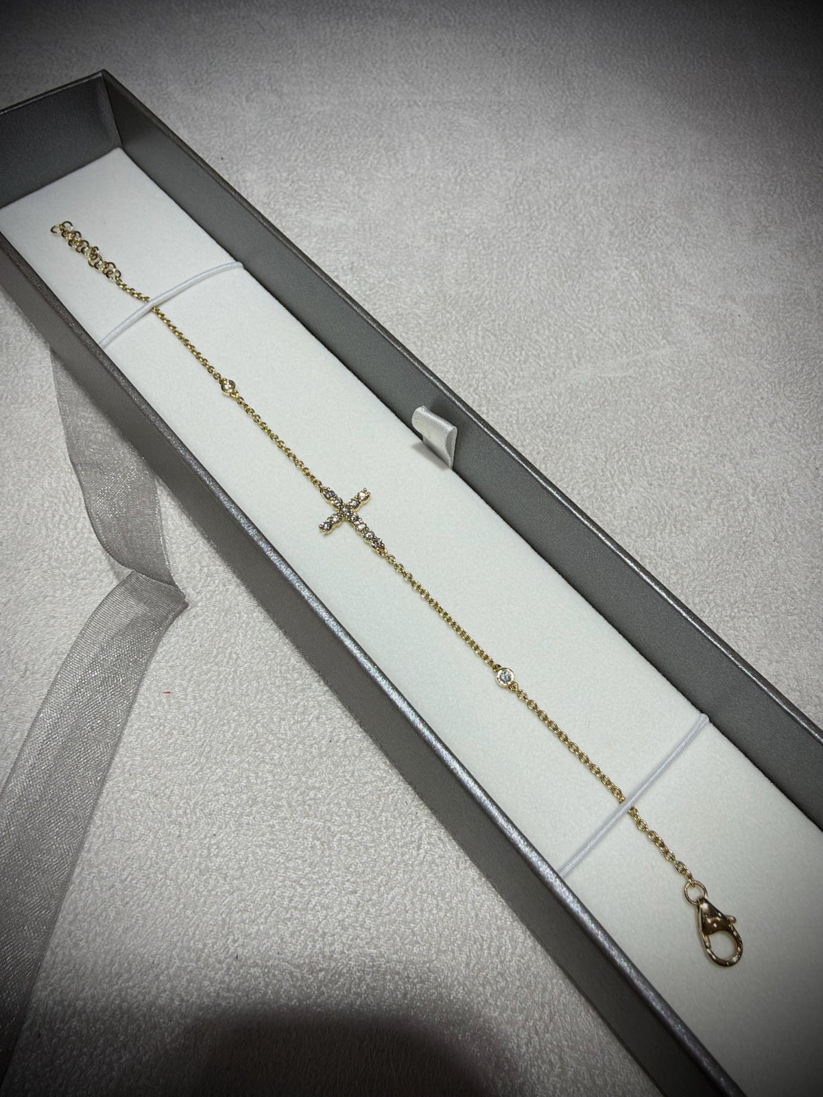 14K Natural Diamond Cross Bracelet 0.34 ct tw. 7” adjustable