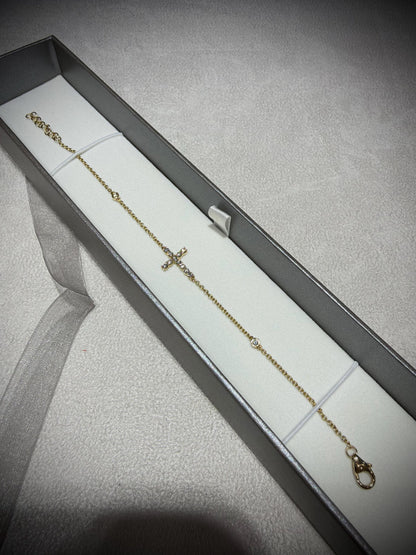 14K Natural Diamond Cross Bracelet 0.34 ct tw. 7” adjustable