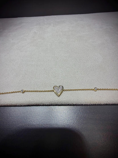 14K Natural Diamond Heart Bracelet 0.11 ct tw. adjustable 6”- 7”
