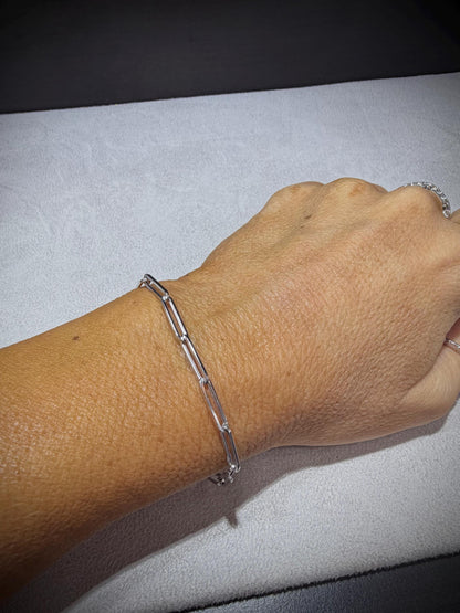 14K White Gold Paperclip Link Bracelet 7”