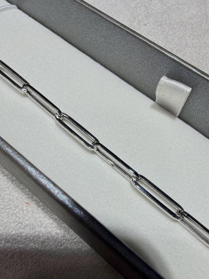 14K White Gold Paperclip Link Bracelet 7”