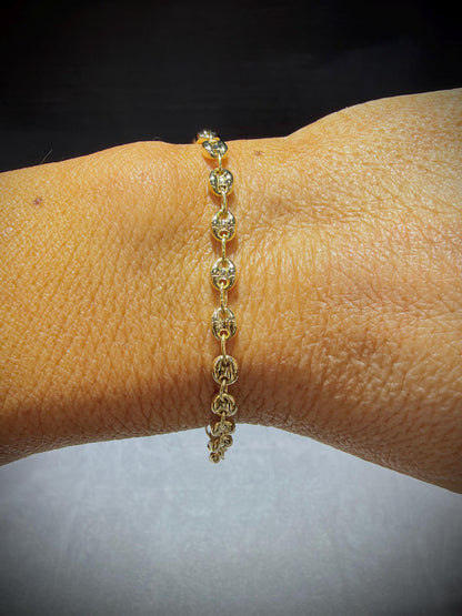 14K Gold Puffed Mariner Link Bracelet 7”