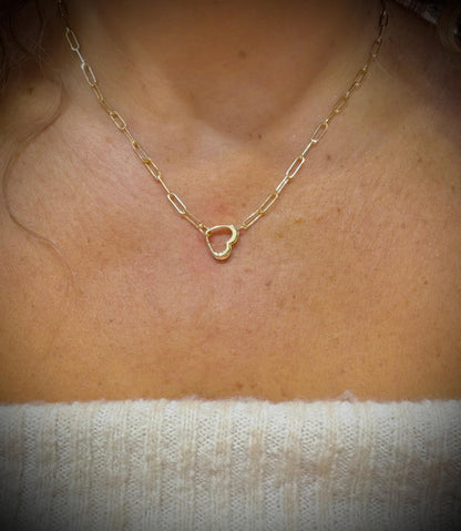 14K 18” Heart Paperclip Link Necklace