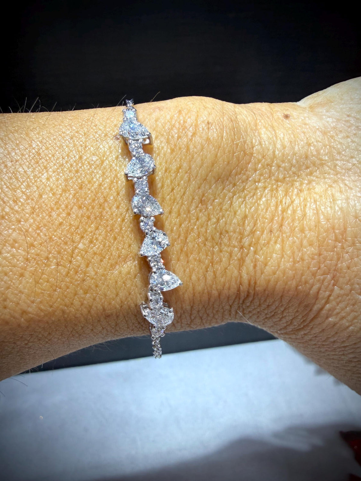 Lab Grown Pear Shape Diamond Bracelet 2.25 Carats, Sterling Silver, Adjustable