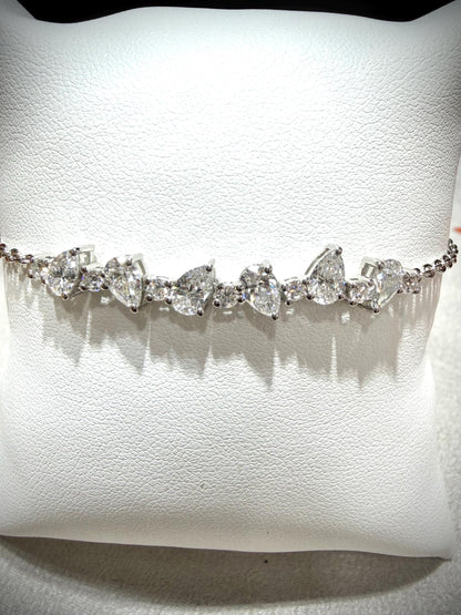 Lab Grown Pear Shape Diamond Bracelet 2.25 Carats, Sterling Silver, Adjustable