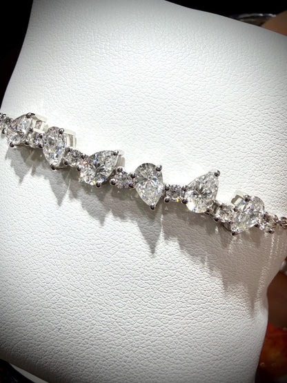 Lab Grown Pear Shape Diamond Bracelet 2.25 Carats, Sterling Silver, Adjustable