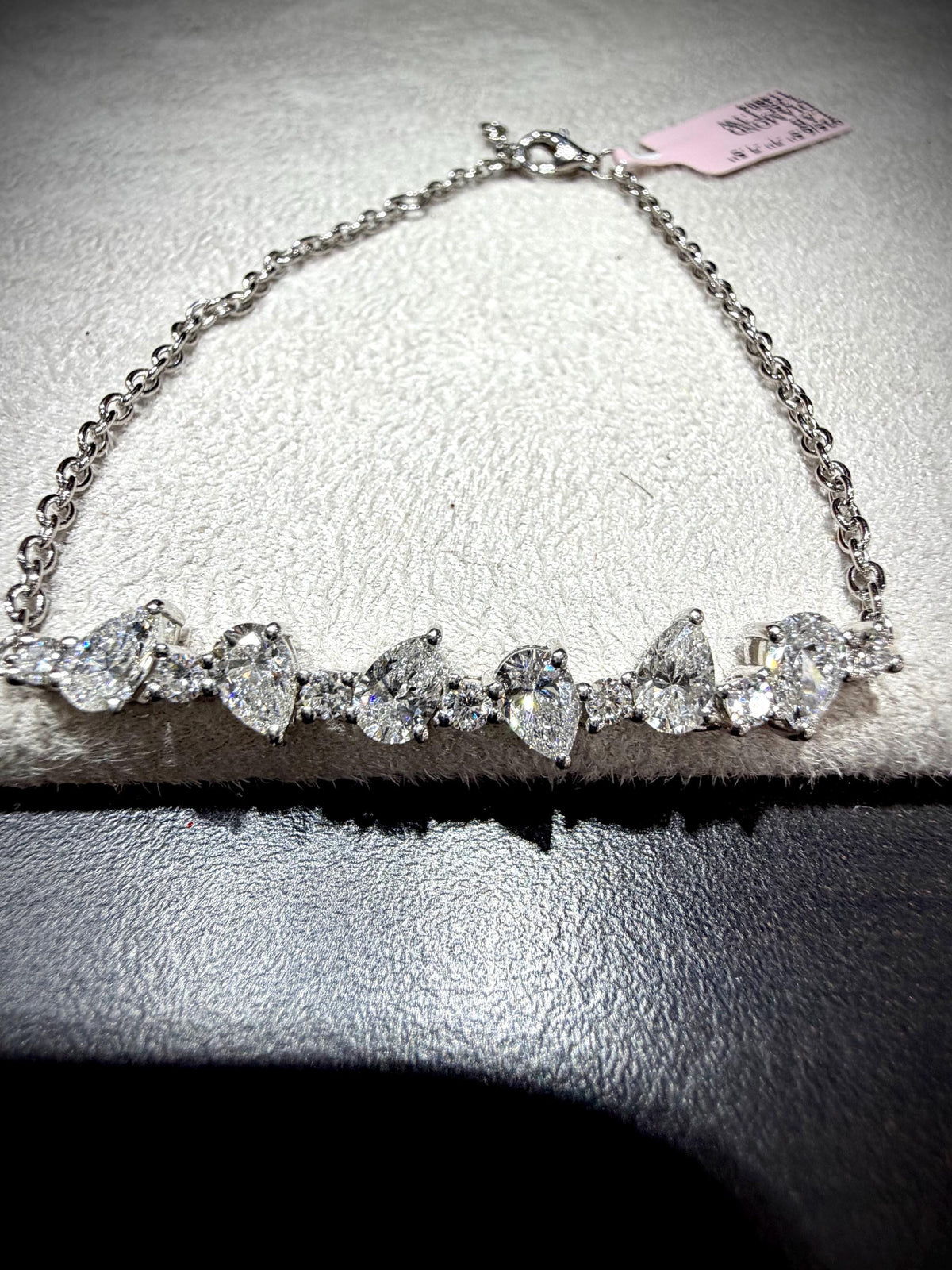 Lab Grown Pear Shape Diamond Bracelet 2.25 Carats, Sterling Silver, Adjustable