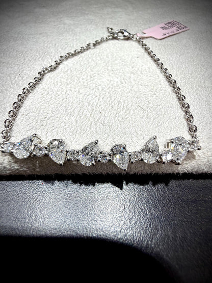 Lab Grown Pear Shape Diamond Bracelet 2.25 Carats, Sterling Silver, Adjustable