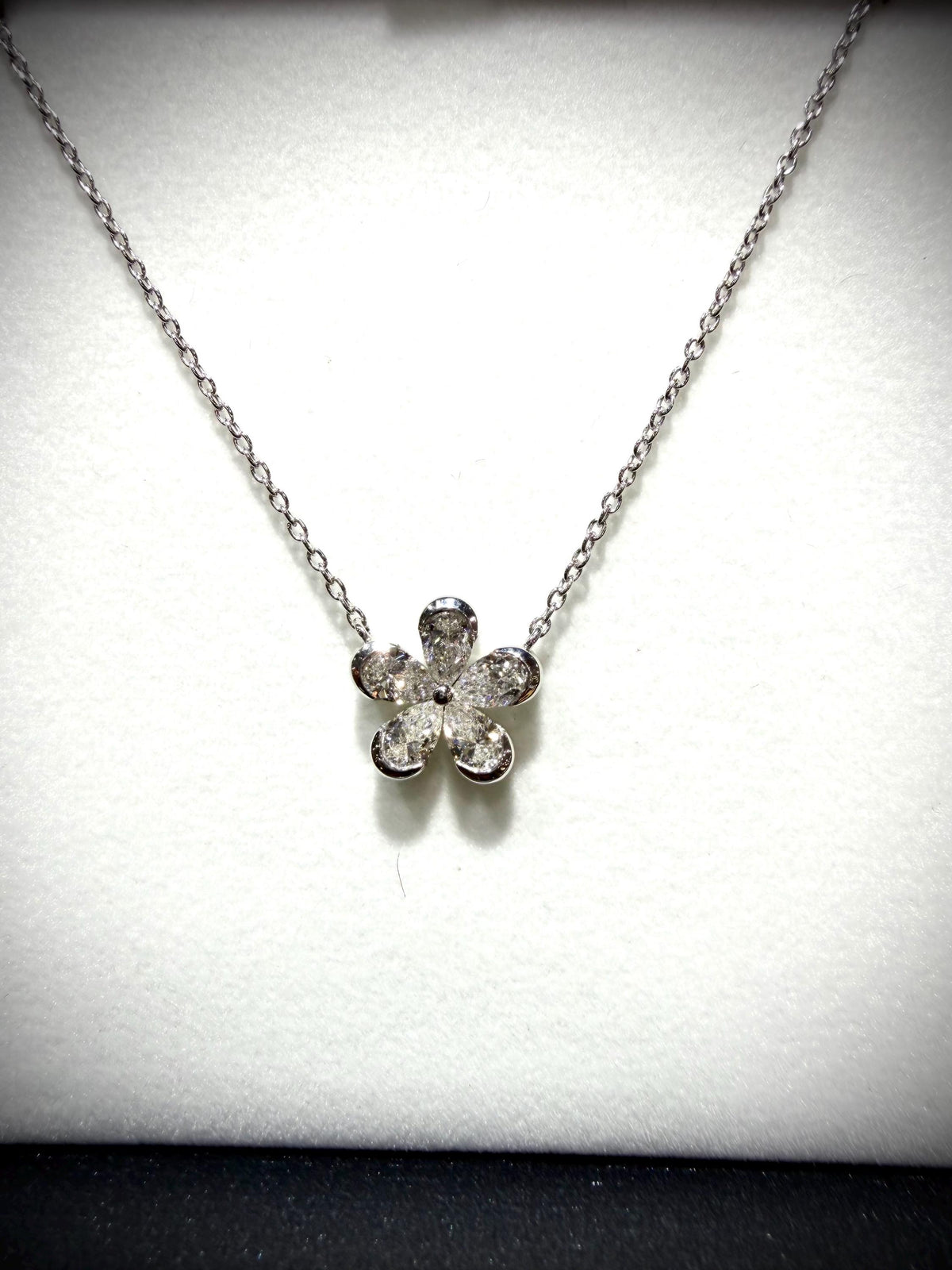 Lab Grown Diamond Flower Necklace with Pear Shape Diamonds, 0.98 Carats, Sterling Silver