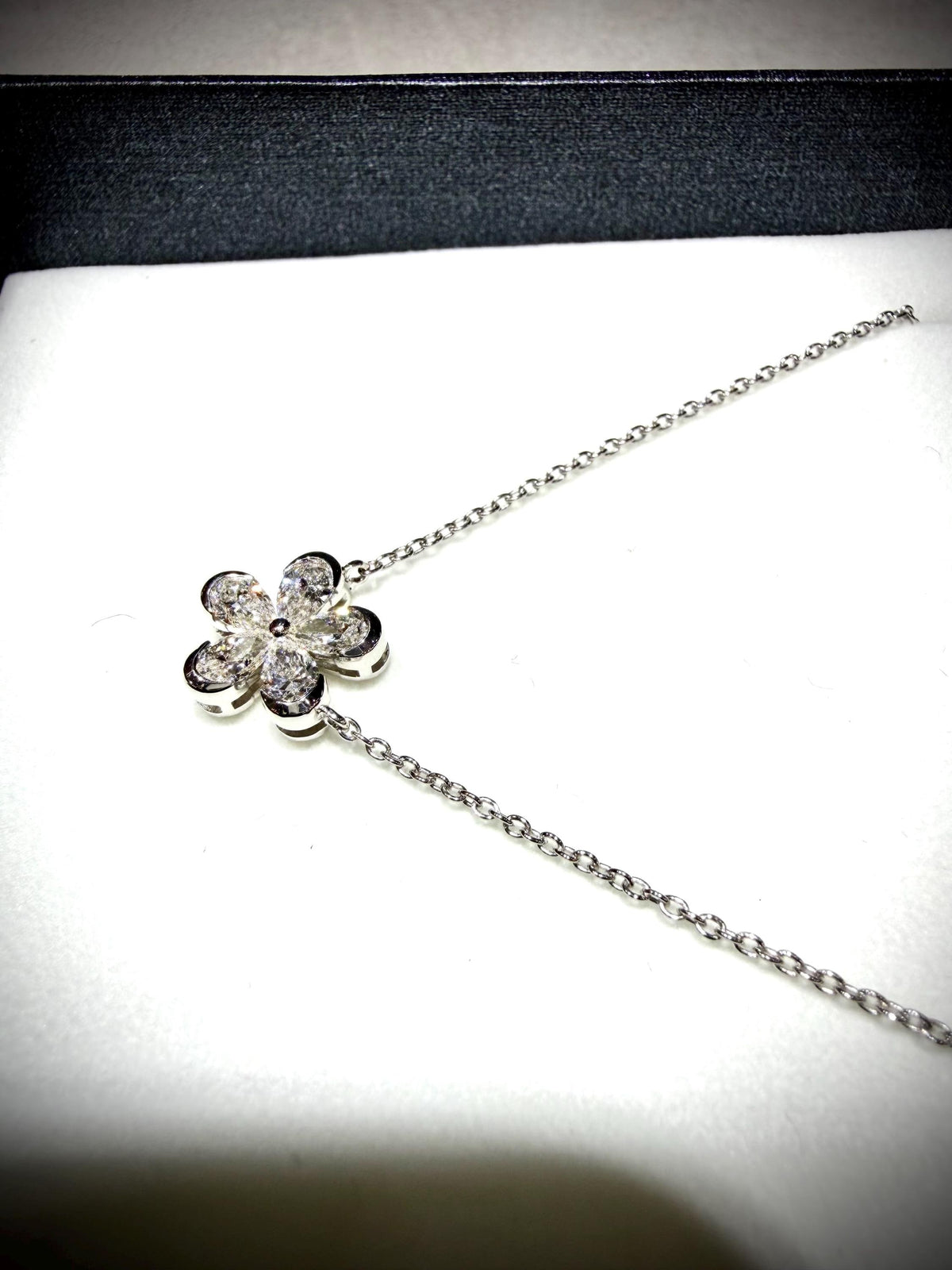 Lab Grown Diamond Flower Necklace with Pear Shape Diamonds, 0.98 Carats, Sterling Silver