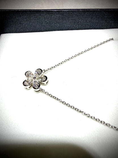 Lab Grown Diamond Flower Necklace with Pear Shape Diamonds, 0.98 Carats, Sterling Silver