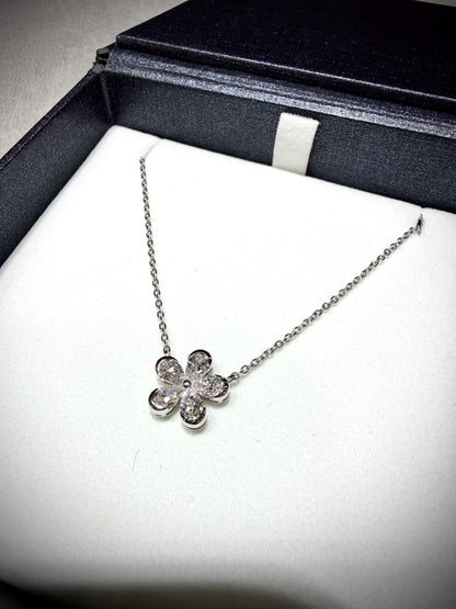 Lab Grown Diamond Flower Necklace with Pear Shape Diamonds, 0.98 Carats, Sterling Silver