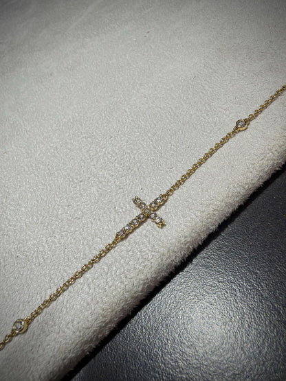 14K Natural Diamond Cross Bracelet 0.34 ct tw. 7” adjustable