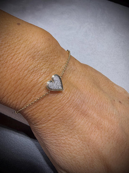 14K Natural Diamond Heart Bracelet 0.11 ct tw. adjustable 6”- 7”