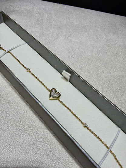 14K Natural Diamond Heart Bracelet 0.11 ct tw. adjustable 6”- 7”