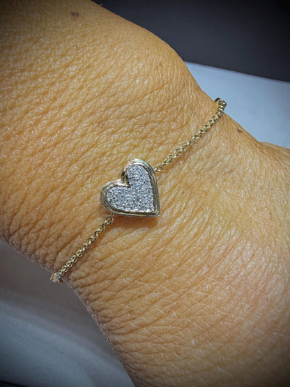 14K Natural Diamond Heart Bracelet 0.11 ct tw. adjustable 6”- 7”