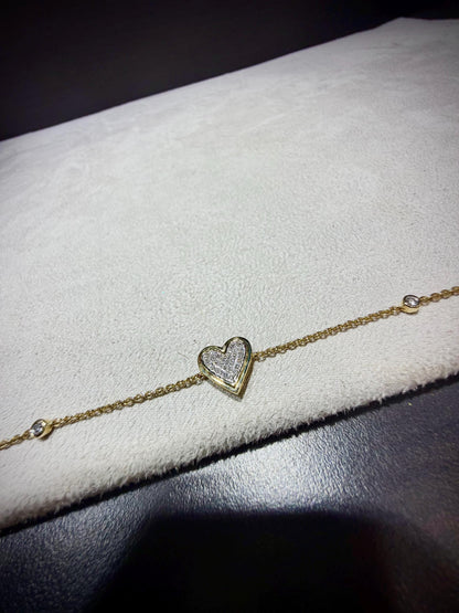 14K Natural Diamond Heart Bracelet 0.11 ct tw. adjustable 6”- 7”