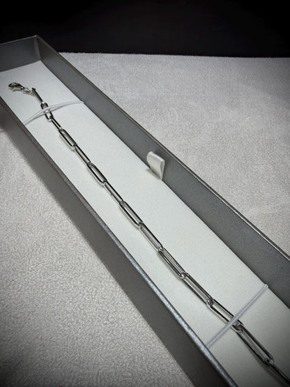 14K White Gold Paperclip Link Bracelet 7”
