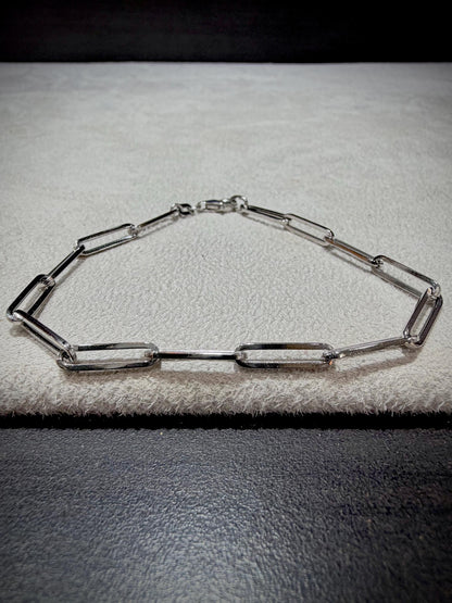 14K White Gold Paperclip Link Bracelet 7”