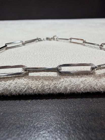 14K White Gold Paperclip Link Bracelet 7”
