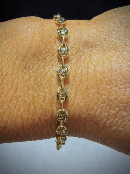 14K Gold Puffed Mariner Link Bracelet 7”