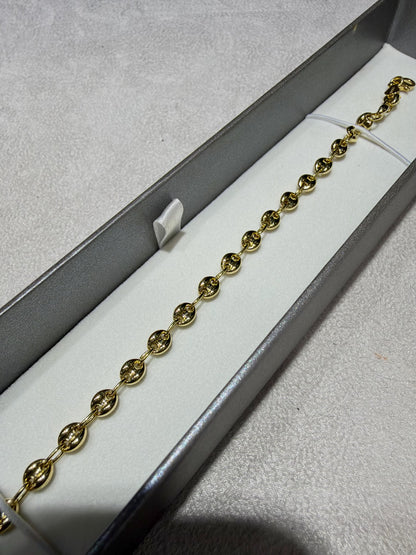 14K Gold Puffed Mariner Link Bracelet 7”