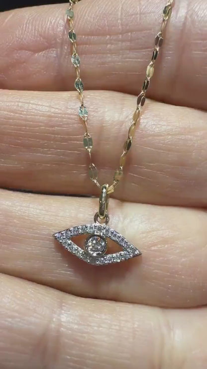 10K Lab Grown Diamond Evil Eye Necklace 0.13 Carats: Adjustable 15”-18”
