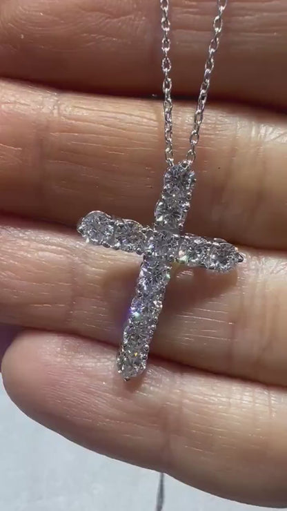 Lab Grown Diamond Cross Necklace: Sterling Silver Pendant, 1.76 Carats