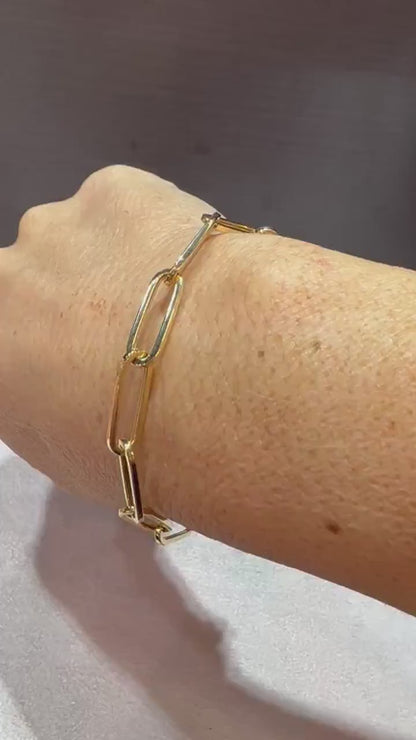 14K Yellow Gold Paperclip Link Bracelet - 7 Inch
