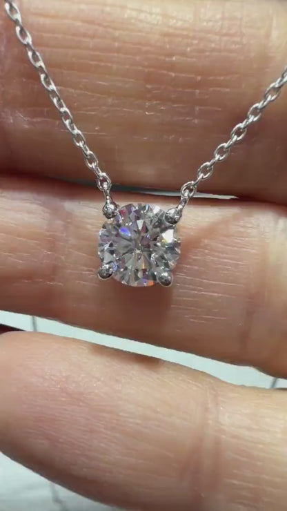 Round Lab Grown Diamond Solitaire Necklace 1.25ct: Sterling Silver 18”-20”