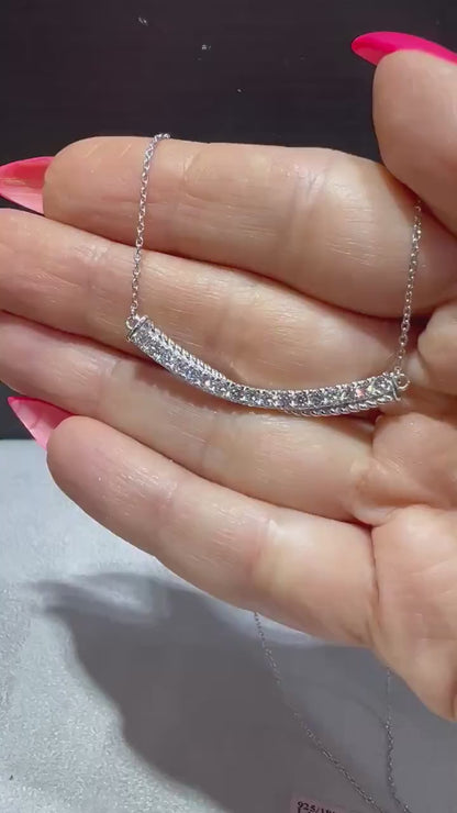 Lab Grown Diamond Bar Necklace: 0.77 Carat Sterling Silver Pendant