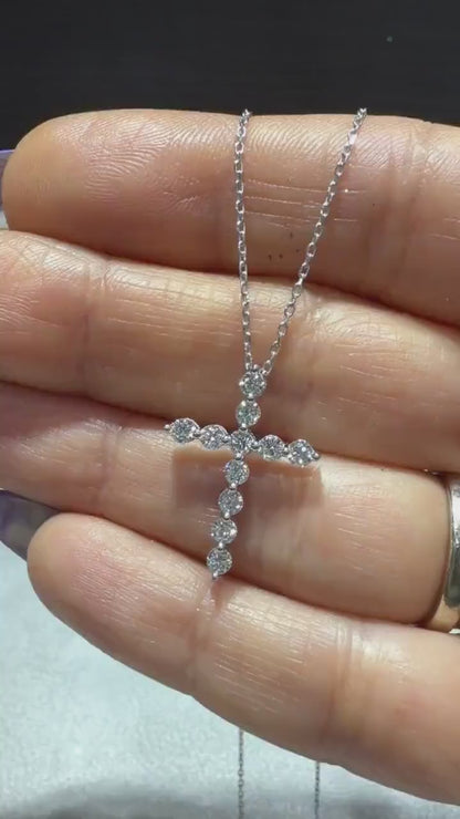 Lab Grown Diamond Cross Necklace 0.75 Carats: Sterling Silver 18”-20”