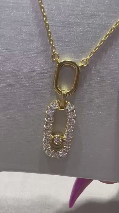Gold Plated Sterling Silver Lab Grown Diamond Oval Pendant Necklace
