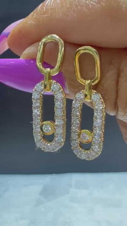 Gold Plated Sterling Silver Lab Grown Diamond Oval Dangle Earrings