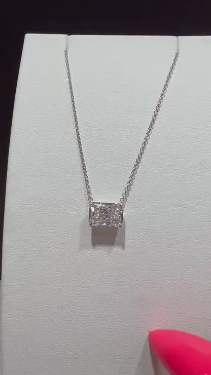 14K Radiant Cut 2.58 Carat Lab Grown IGI Certified Diamond Solitaire Necklace: Adjustable