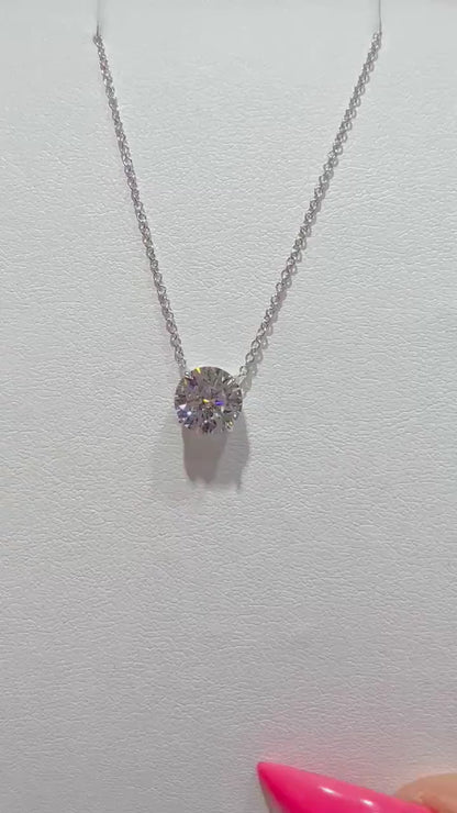 14K Round 2.02 Carat Lab Grown IGI Certified Diamond Solitaire Necklace: Adjustable