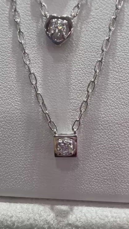 Sterling Silver Lab Grown Diamond Solitaire Necklace: Round, Heart, Triangle