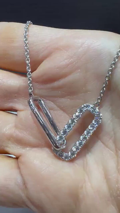 Lab Grown Diamond Interlocking Sterling Silver Necklace: Adjustable 16-18” Chain 1.08 Carats
