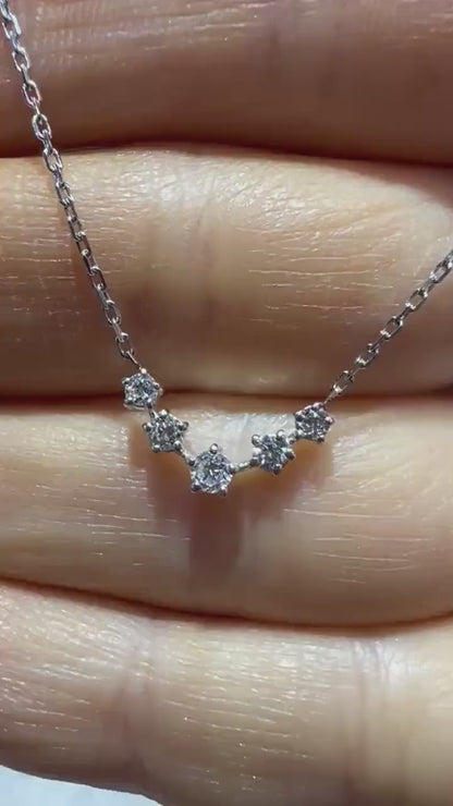 Lab Grown 0.26 Carat Diamond Chevron Single Row Necklace: Sterling Silver 16”