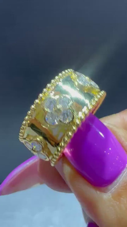 Diamond Clover Band Ring: 18K Gold Plated Sterling Silver, 1.50 Carat