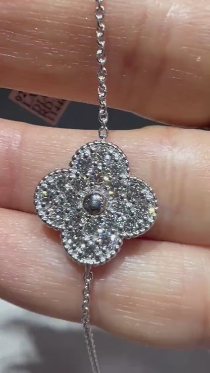 Lab Grown Diamond Flower Bracelet 1.11 Carats: Adjustable 7-8” Sterling Silver
