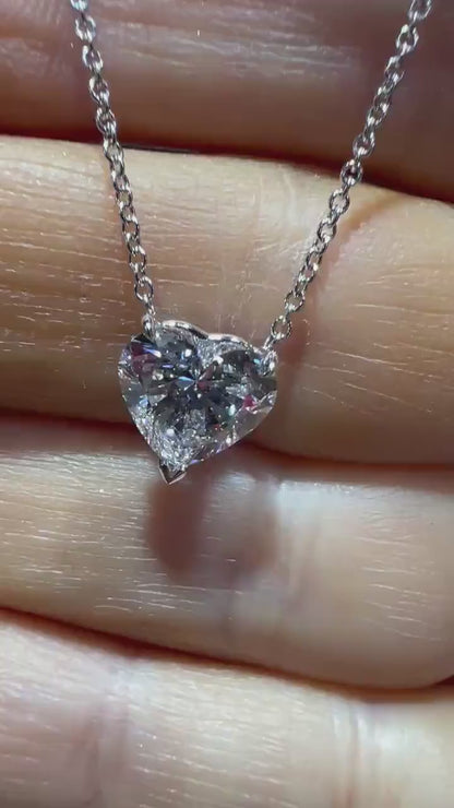 14K Heart Shape 2.00 Carat Lab Grown IGI Certified Diamond Solitaire Necklace: Adjustable