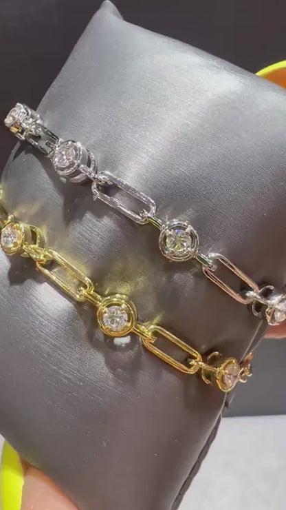 Lab Grown Diamond Link Bracelet: Gold or Sterling Silver, 0.75 Carat