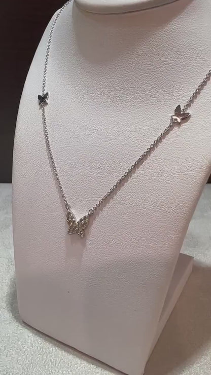 14K White Gold Diamond Butterfly Necklace
