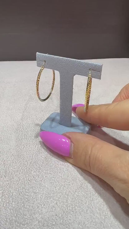 14K Yellow Gold Diamond Cut Hoop Earrings - 1"