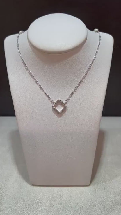 18K White Gold Natural Diamond Square Pendant Necklace: 0.25 Carats